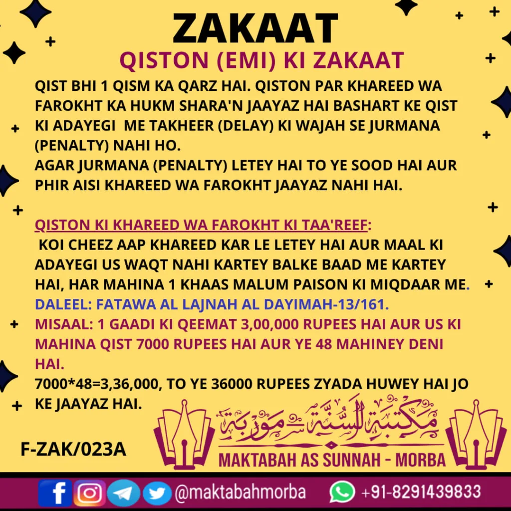 Zakaat-Qiston ki zakaat
