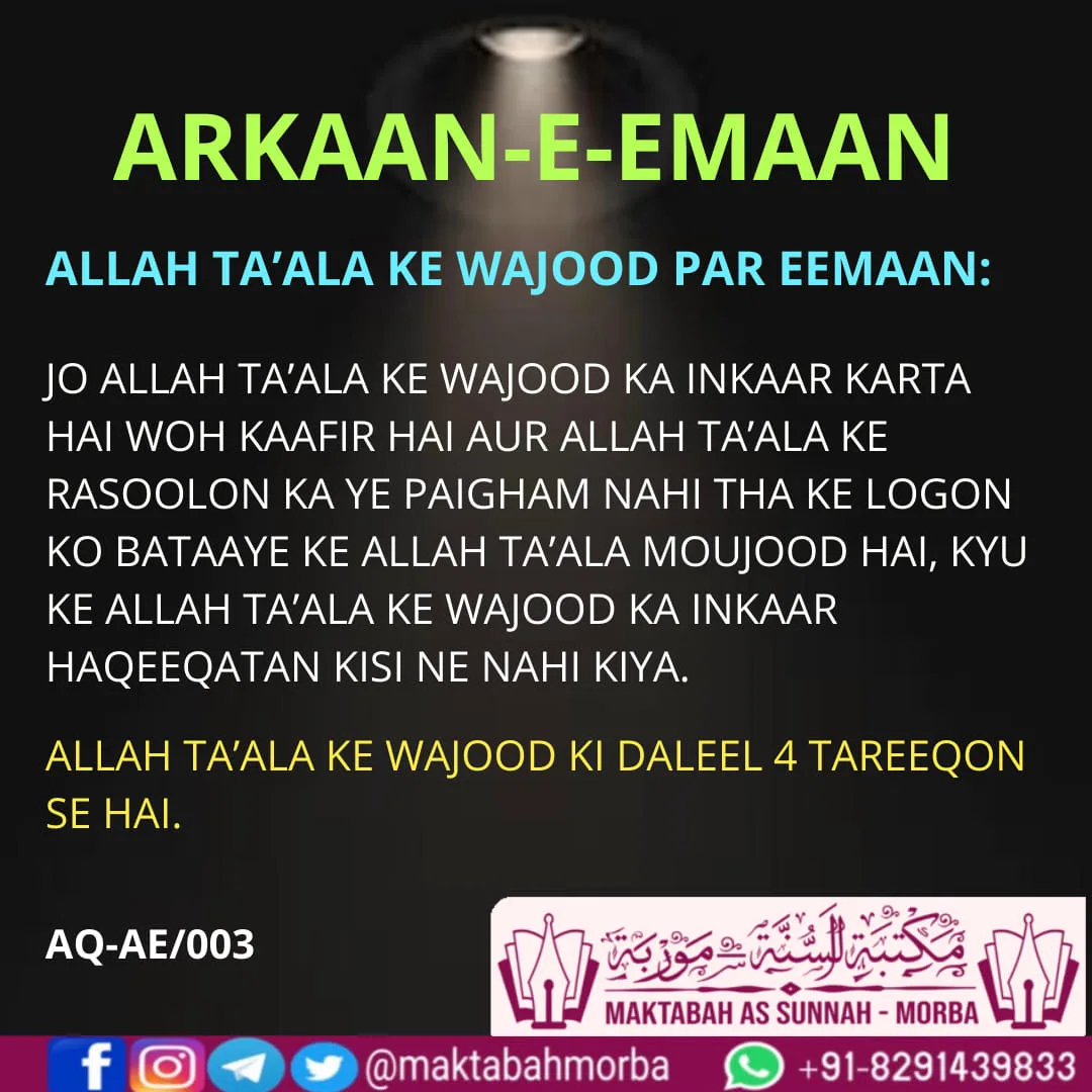 Arkaan E Eemaan-Allah Ta'ala ke wajood par eemaan.