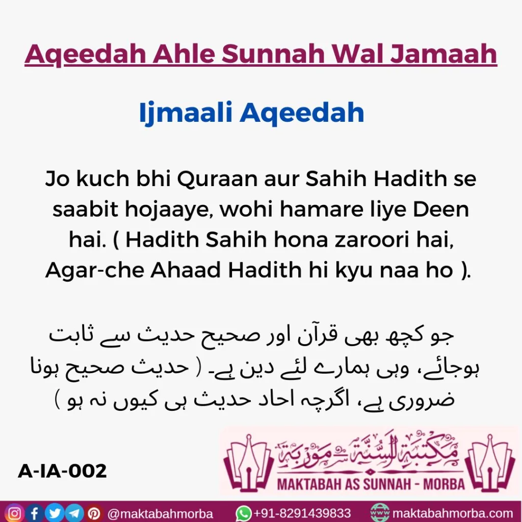 Ijmaali Aqeedah – Aqeedah Ahle Sunnah Wal Jamaah – 02