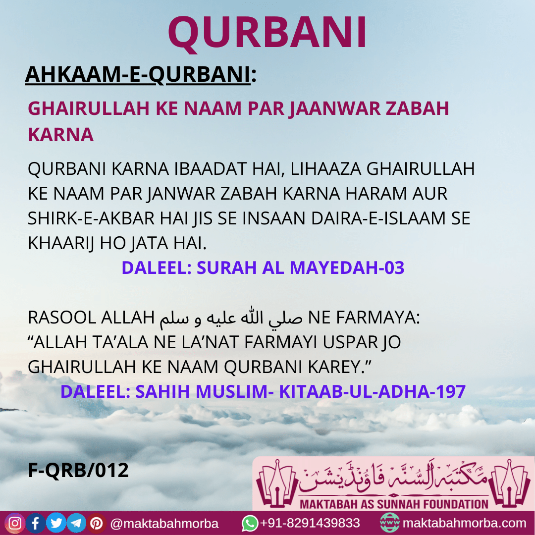 GHAIRULLAH KE NAAM PAR JAANWAR ZABAH KARNA